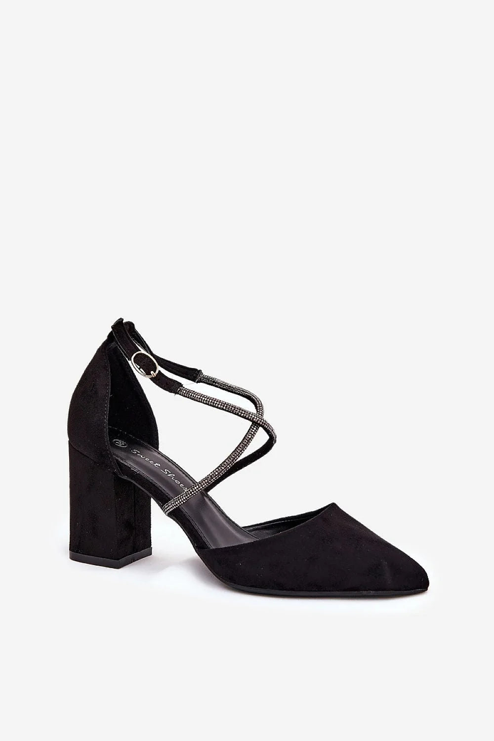 Escarpins talon large Step in style pour femmes, cuir suédé éco, lanières entrelacées, zircons, bout pointu, occasion spéciale, mode élégant