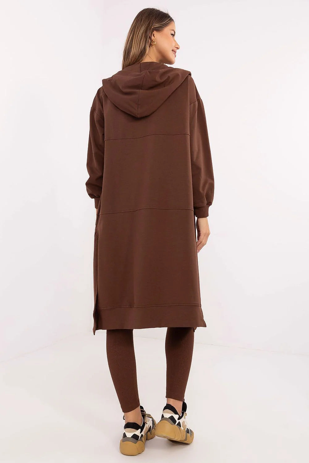Ensemble féminin long cardigan crop top pantalon marron chocolat style décontracté sportif confortable femme