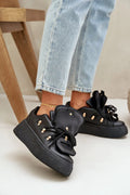 Chaussures de sport femmes style moderne audacieux cuir artificiel noir plateforme dorée confort maximal