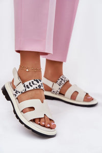 sandales femmes Vinceza beige clair cuir synthétique imprimé léopard brides cheville scratch semelle épaisse bicolore crantée matelassée confort talon plat