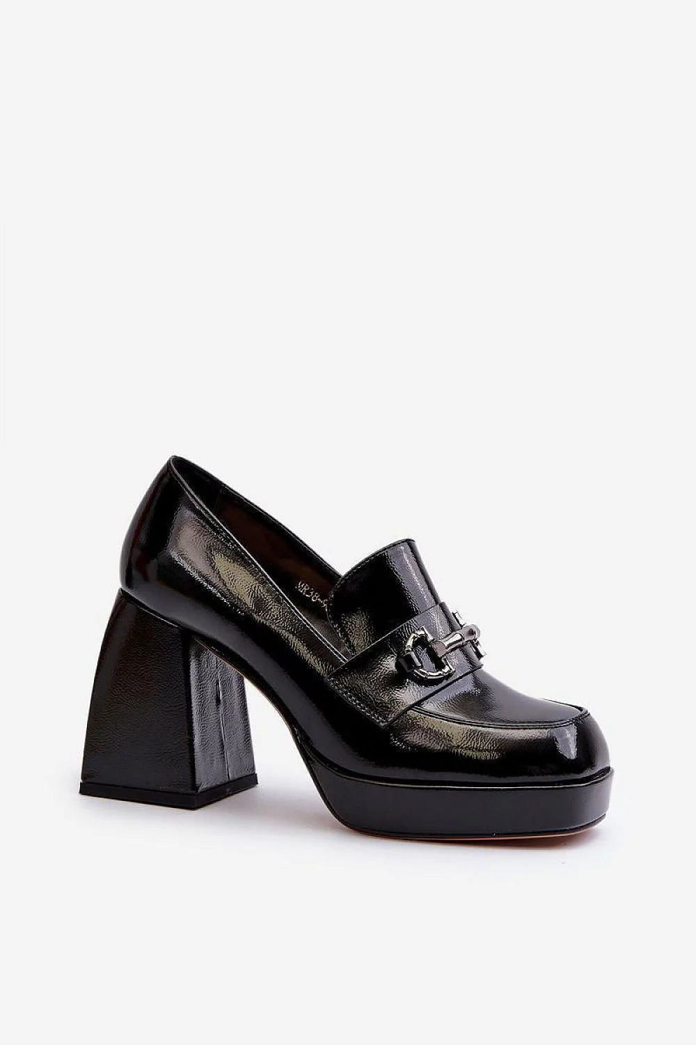 Escarpins modernes à talon massif noir brillant, cuir verni, plateforme, boucle métallique, style rétro, femmes, occasion formelle, professionnelle