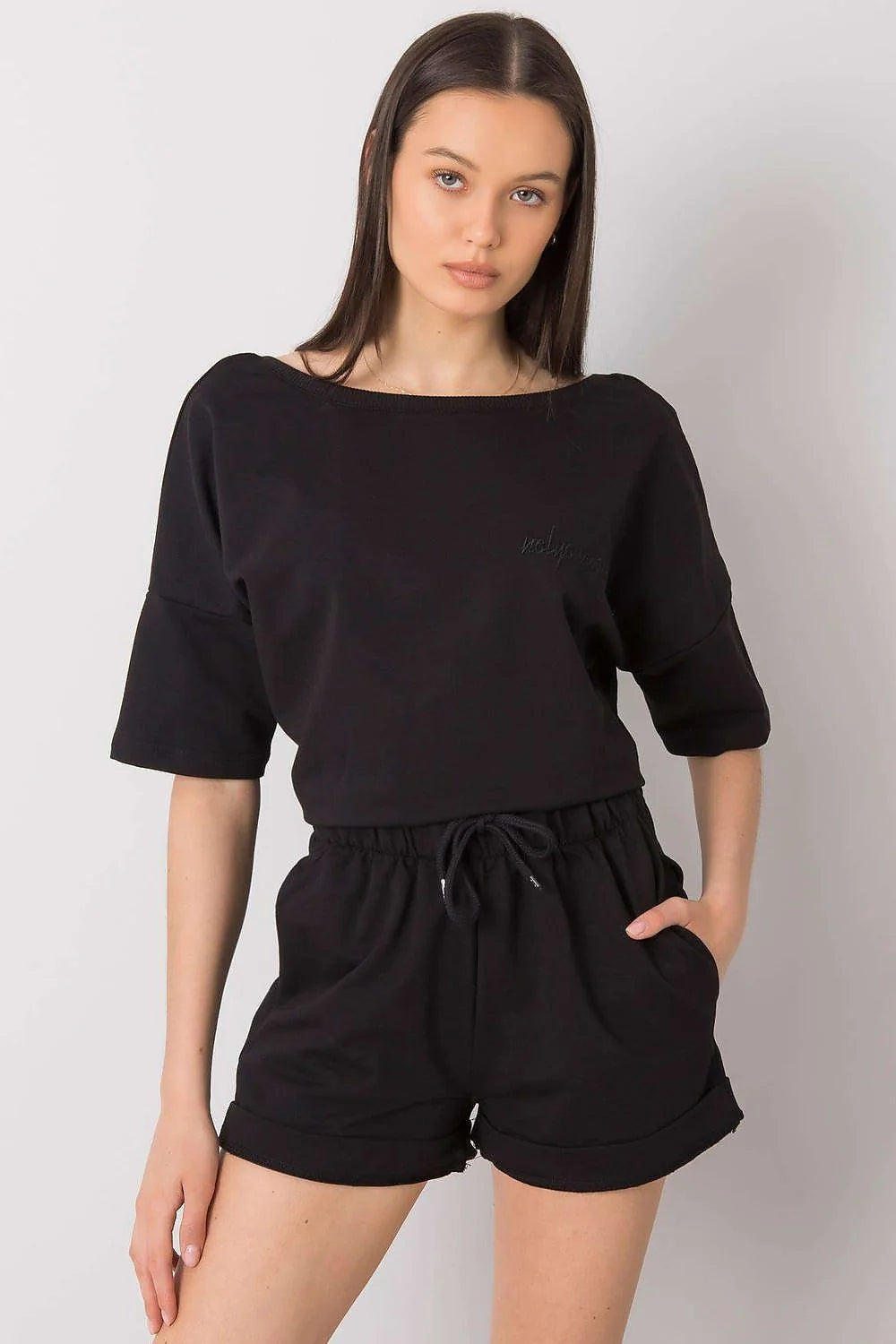 ensemble femme coton doux respirant extensible oversize encolure bateau manches mi longues short ajusté ourlet retroussé rose vibrant