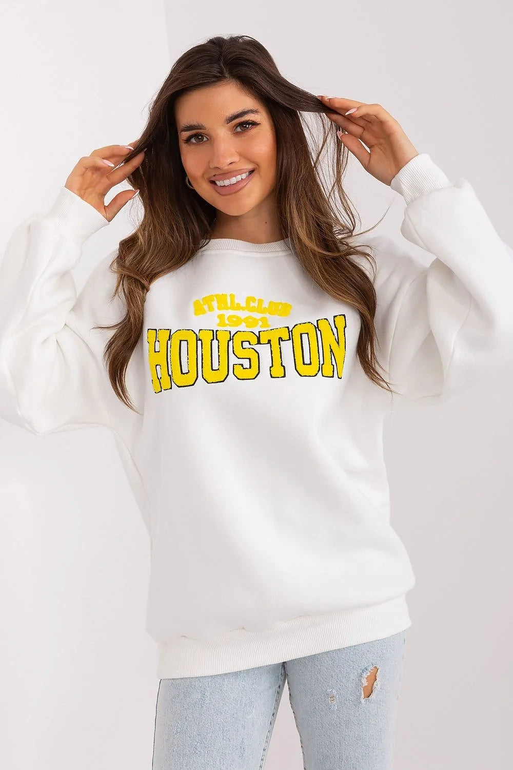 Sweatshirt femme design moderne décontracté lettrage Houston Athl Club 1993 coton polyester confort durable coupe oversize manches longues encolure ronde