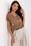T-shirt décontracté YOU DESERVE LOVE doré en V femme tunique élégante beige pantalon fluide occasion sortie quotidien