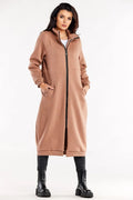 Manteau long pour femmes style moderne taupe col montant fermeture éclair tissu élastique occasion polyvalente