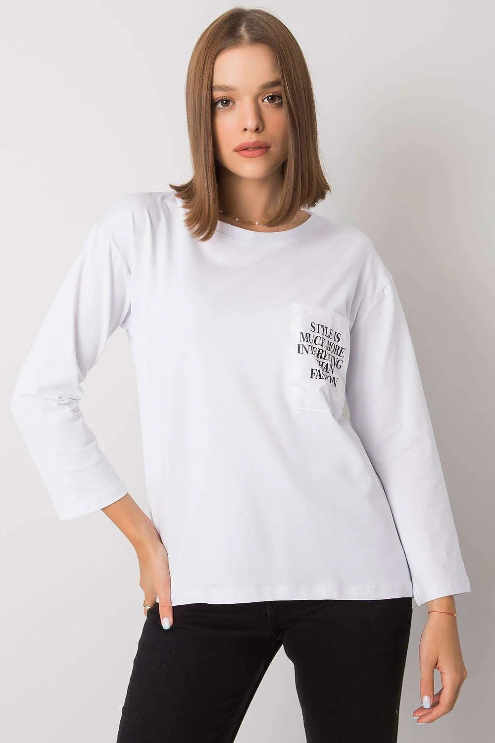 T-shirt blanc coton élasthanne manches longues moderne décontracté imprimé texte confort style pour femme