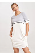 Robe de jour Figl moderne bicolore coton élasthanne manches courtes poches latérales ceinture centrale occasion quotidienne femme