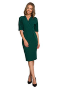 Robe de jour élégante ajustée manches chauve-souris longueur genoux vert émeraude polyester viscose elasthanne femme
