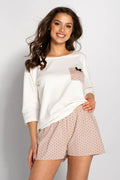 Pyjama pour femme élégant et confortable crème rose pois coton doux ample manches longues poche noeud