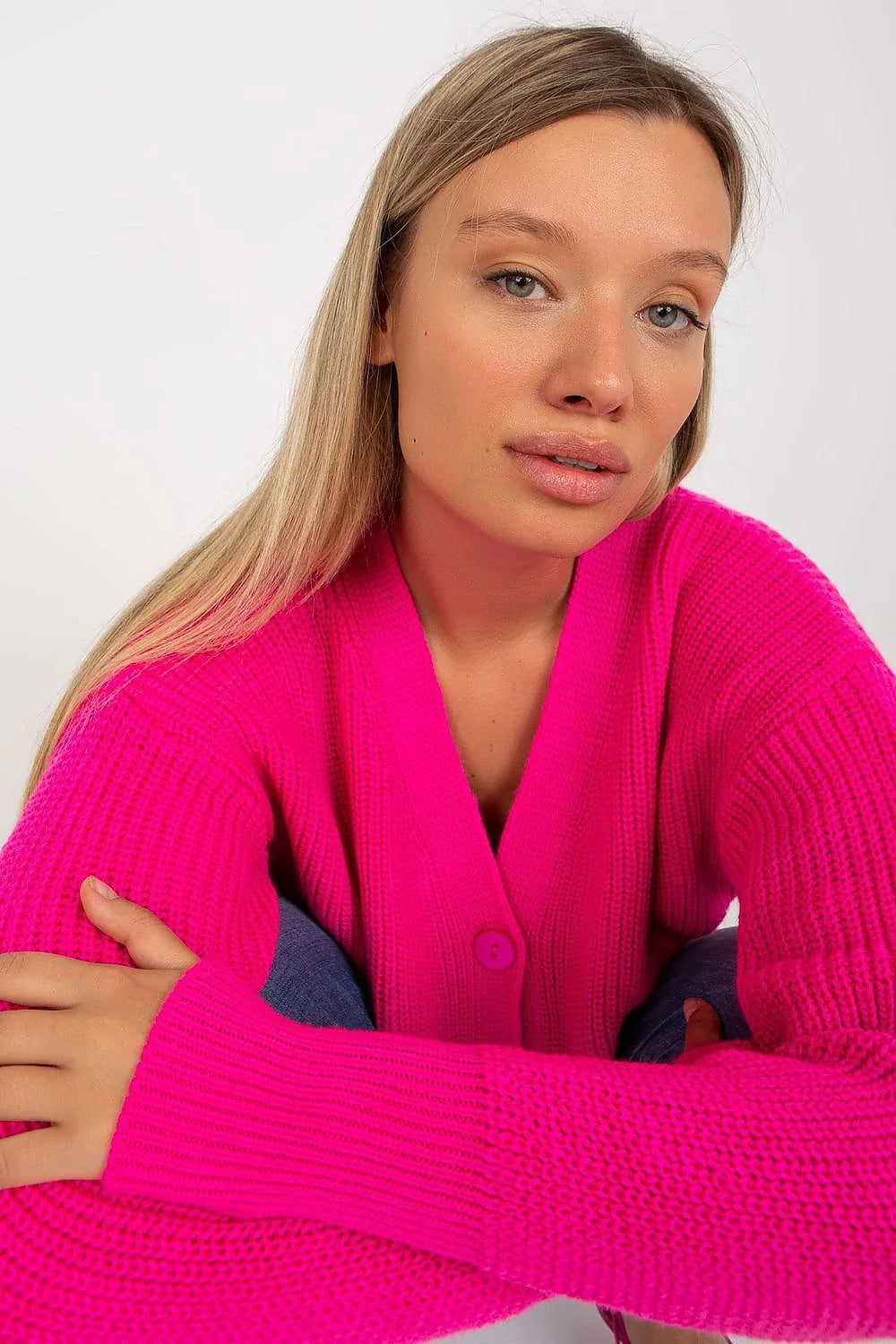 cardigan RueParis oversize maille côtelée orange vif col V boutons assortis manches longues coupe ample tombante tricot épais chaud