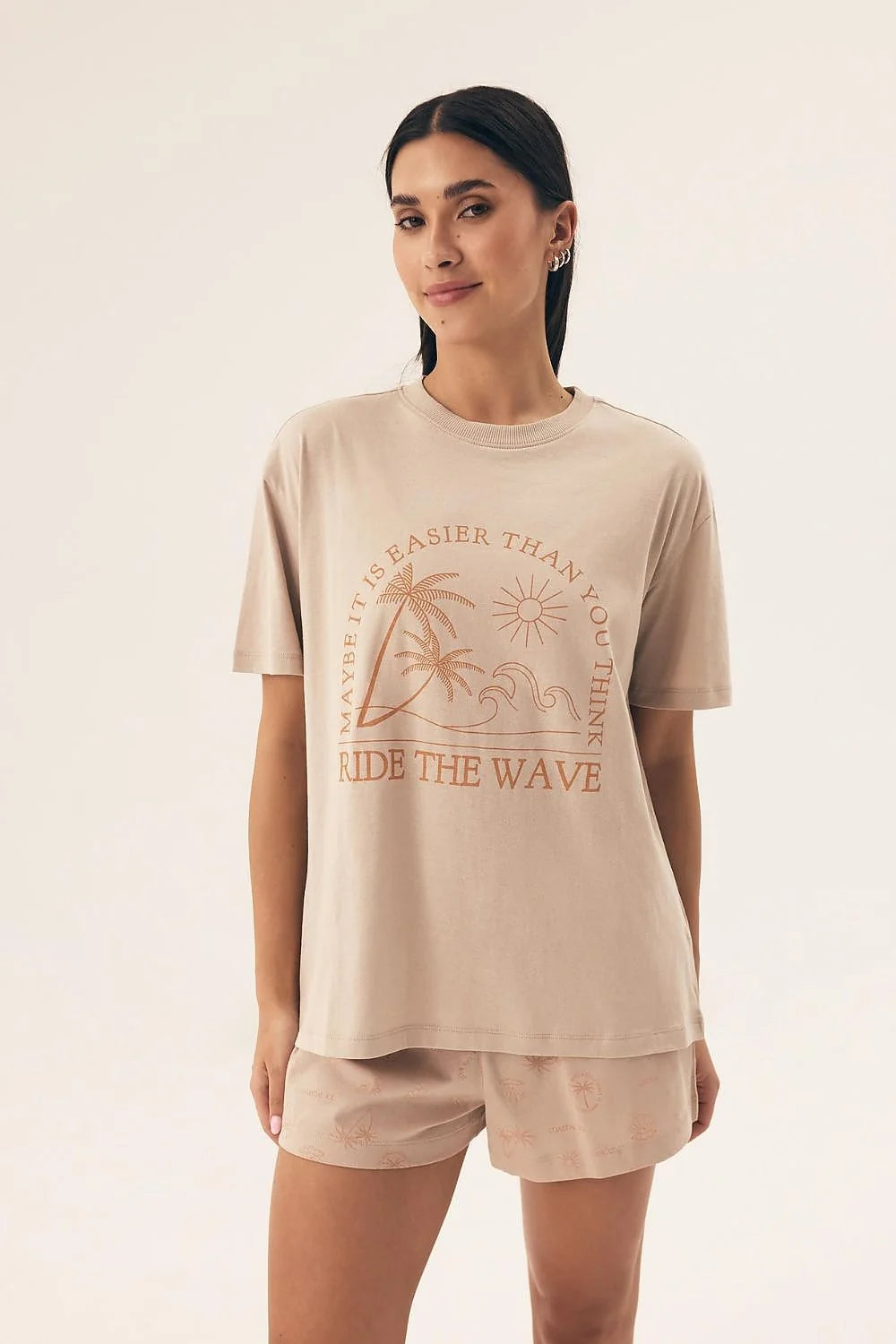 Pyjama féminin élégant imprimé tropical coton 100% t-shirt manches courtes shorts élastique waist femme