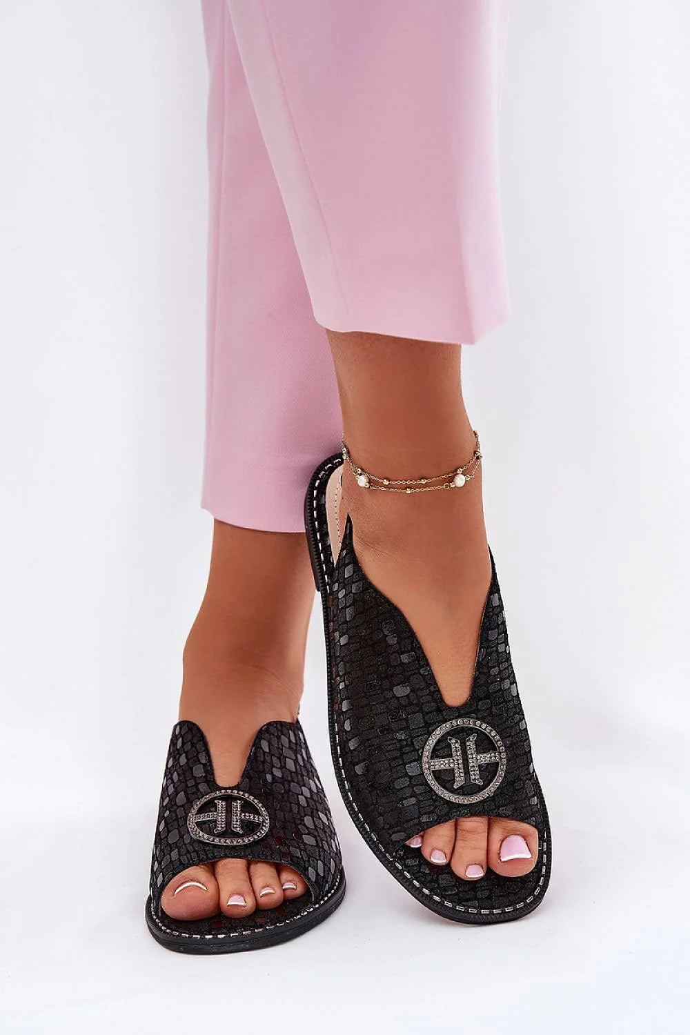 Sandales femme élégantes en cuir suédé design reptile Talon plat Fermeture boucle Occasionnels été
