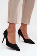 escarpins suédine noir talon aiguille haut bout pointu silhouette élancée coupe fermée semelle fine veloutée confortable cuir écologique