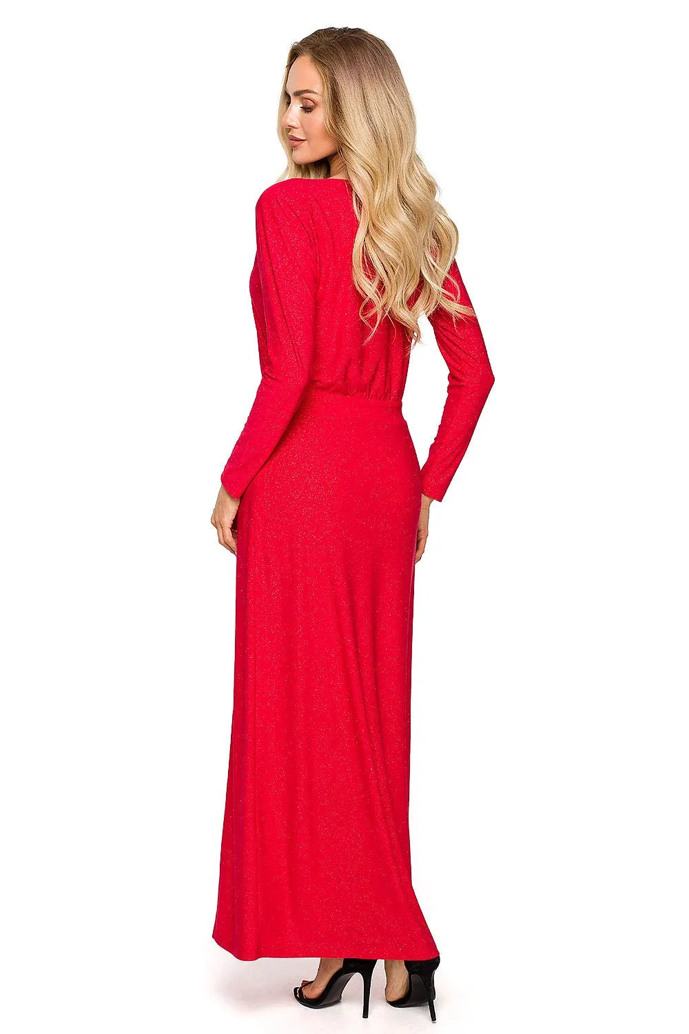 Robe de soirée élégante longue manches longues en brocart vert émeraude fente audacieuse pour femme