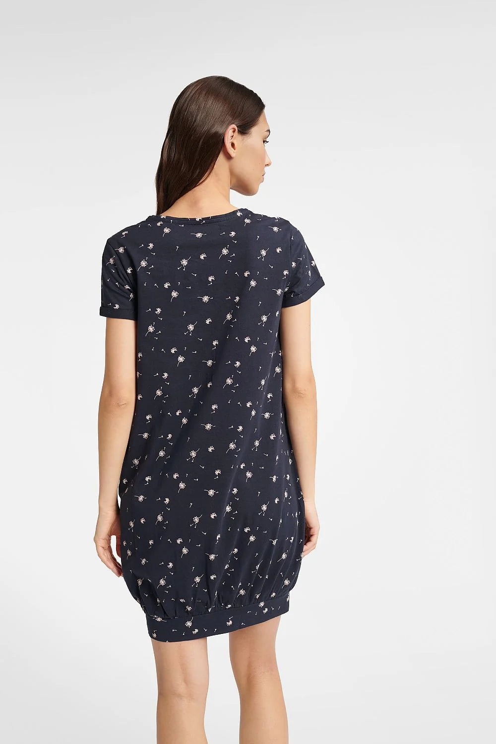 Chemise de nuit en coton bleu marine imprimé floral manches courtes encolure bateau boutons pressions femme