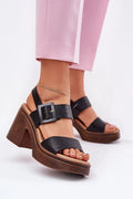 Sandales à talons massifs plateforme cuir synthétique Vinceza noir marron boisé femmes élégance moderne occasion spéciale confort stabilité