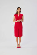 Robe de jour élégante rouge vif en V manches cap ajustée femmes tissu léger occasionnels