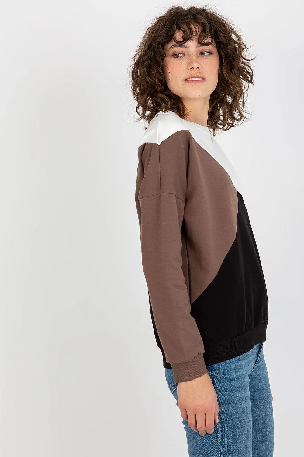 Sweatshirt femme moderne longues manches asymétrique couleurs contrastées coton 90% elastane 10% style casual