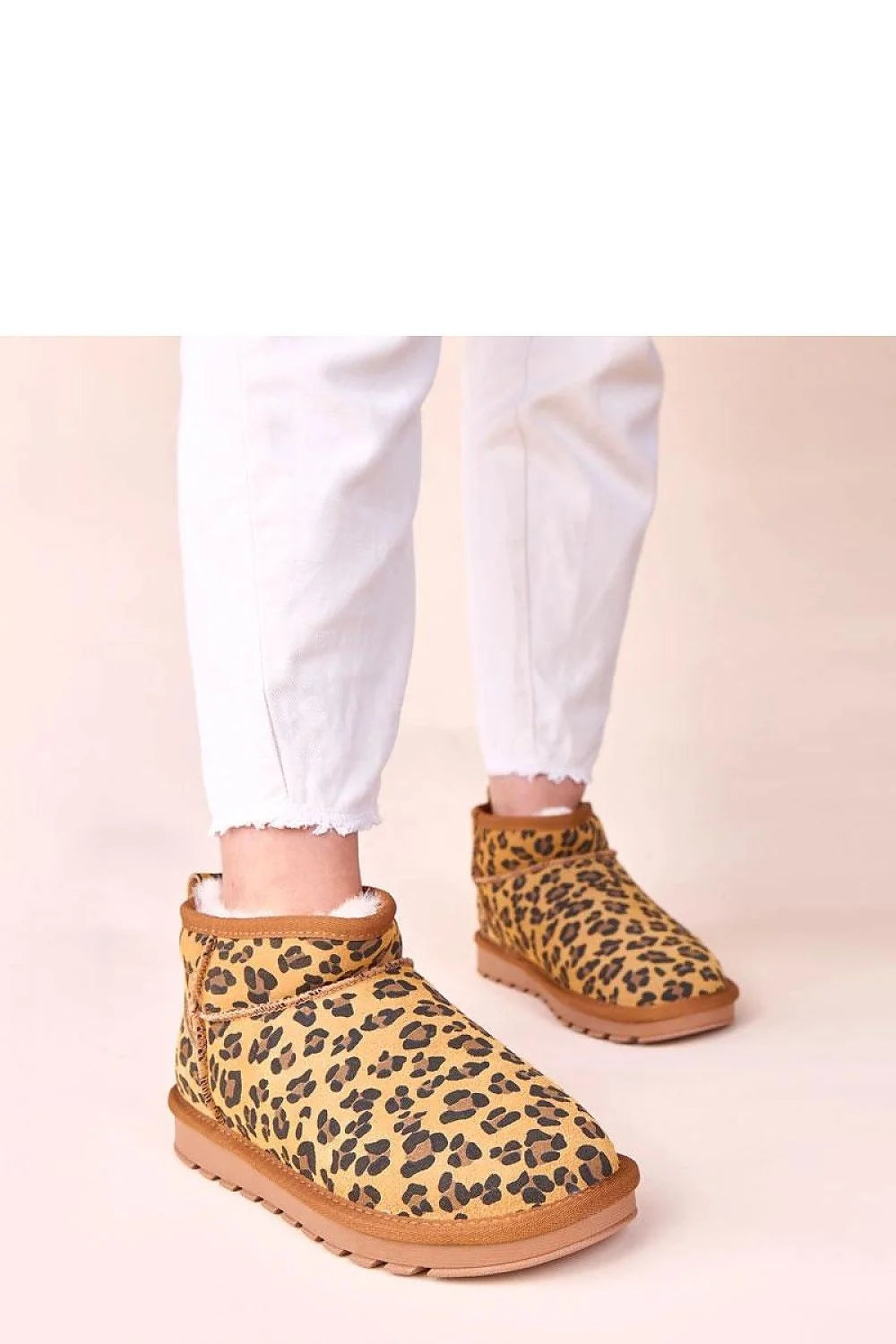 bottes neige femme Panther Gemre cuir suédé fourrure chaude imprimé léopard caramel noir cheville languette semelle crantée antidérapante