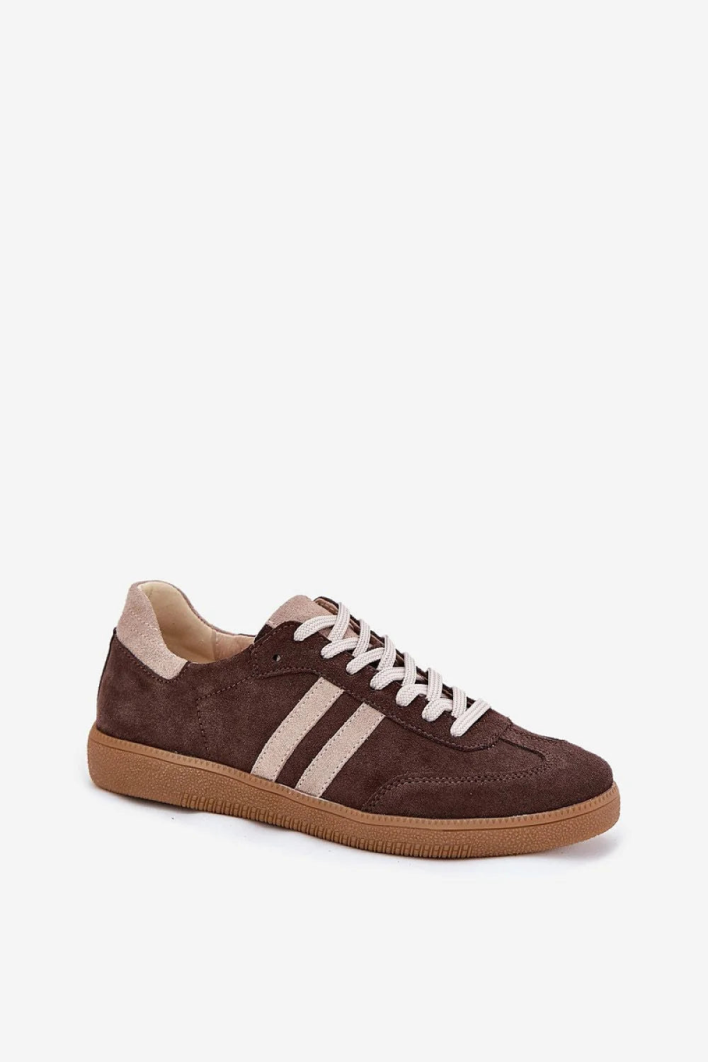 Chaussures de sport basses pour femmes design rétro style urbain suède marron beige confort semelle caoutchouc gomme