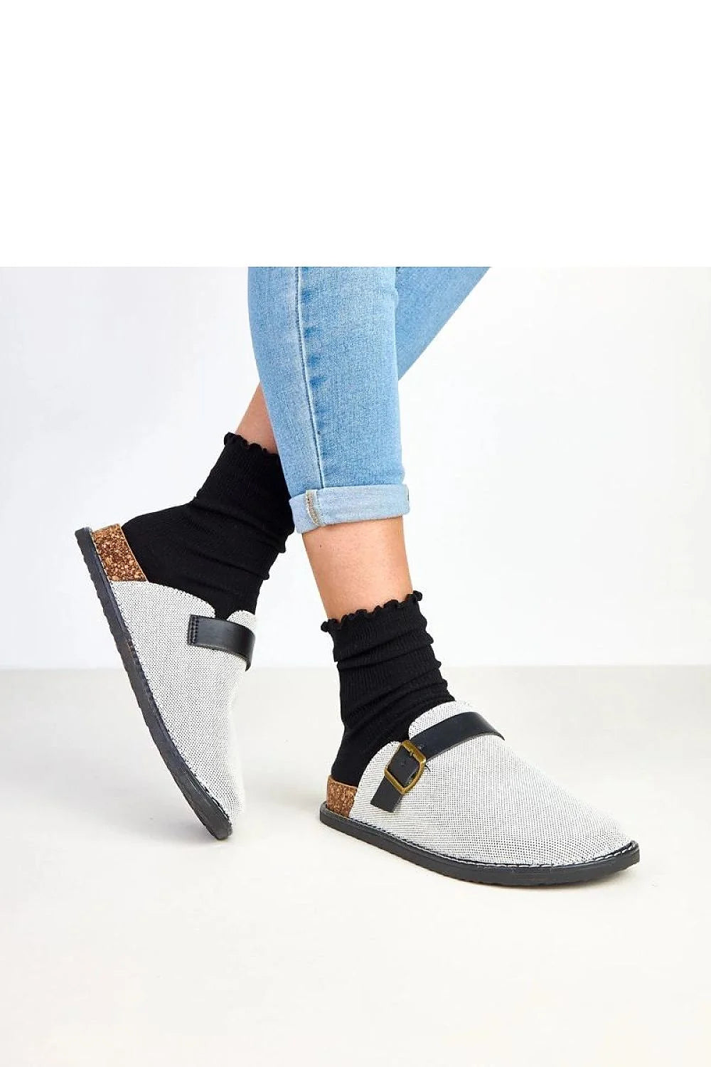 mules femmes confortables doux toile tressée écrue bride cuir noir boucle laiton réglable semelle liège caoutchouc antidérapante plateforme35mm