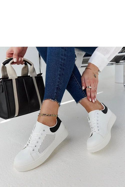Baskets femme mode Semhar cuir écologique blanche noir perforations lacets semelle caoutchouc confortable sport Casual