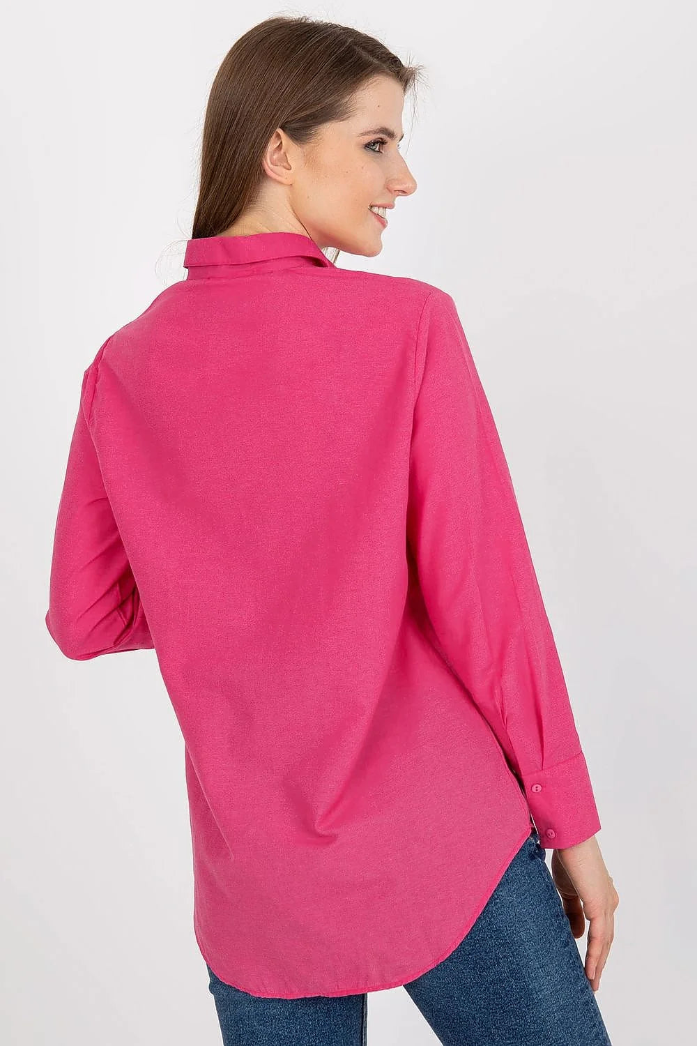 Chemise femme manches longues rose vif coton polyester coupe ample boutonnage central poche poitrine occasion jour