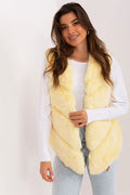 Gilet sans manches en fausse fourrure jaune clair pour femme, style élégant et moderne, coupe droite, chambres de fourrure, doublure intérieure, idéal pour la saison froide