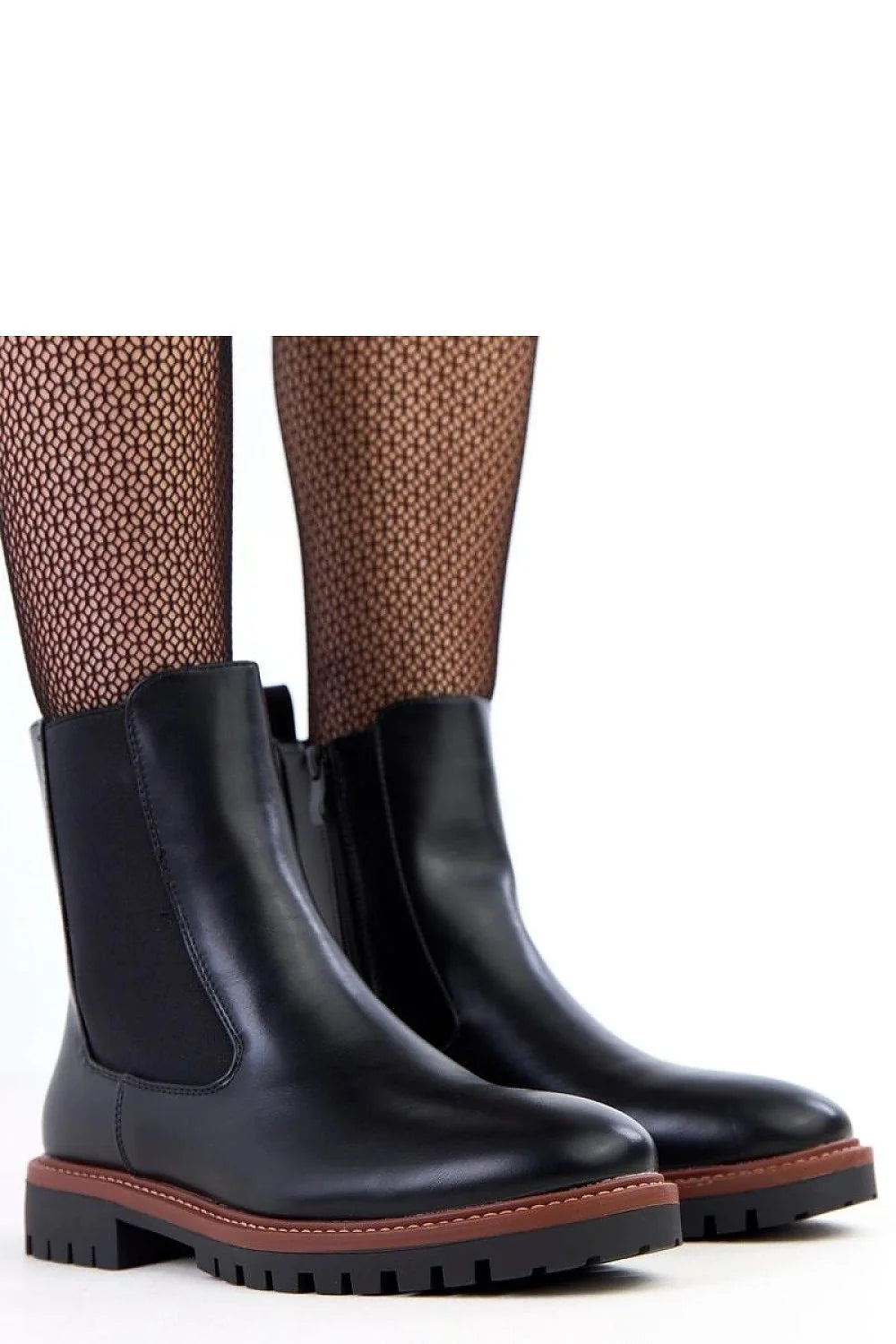 bottines chelsea femme cuir écologique noir lisse mi cheville bout rond empiècement élastique zip intérieur semelle crantée talon bas confort