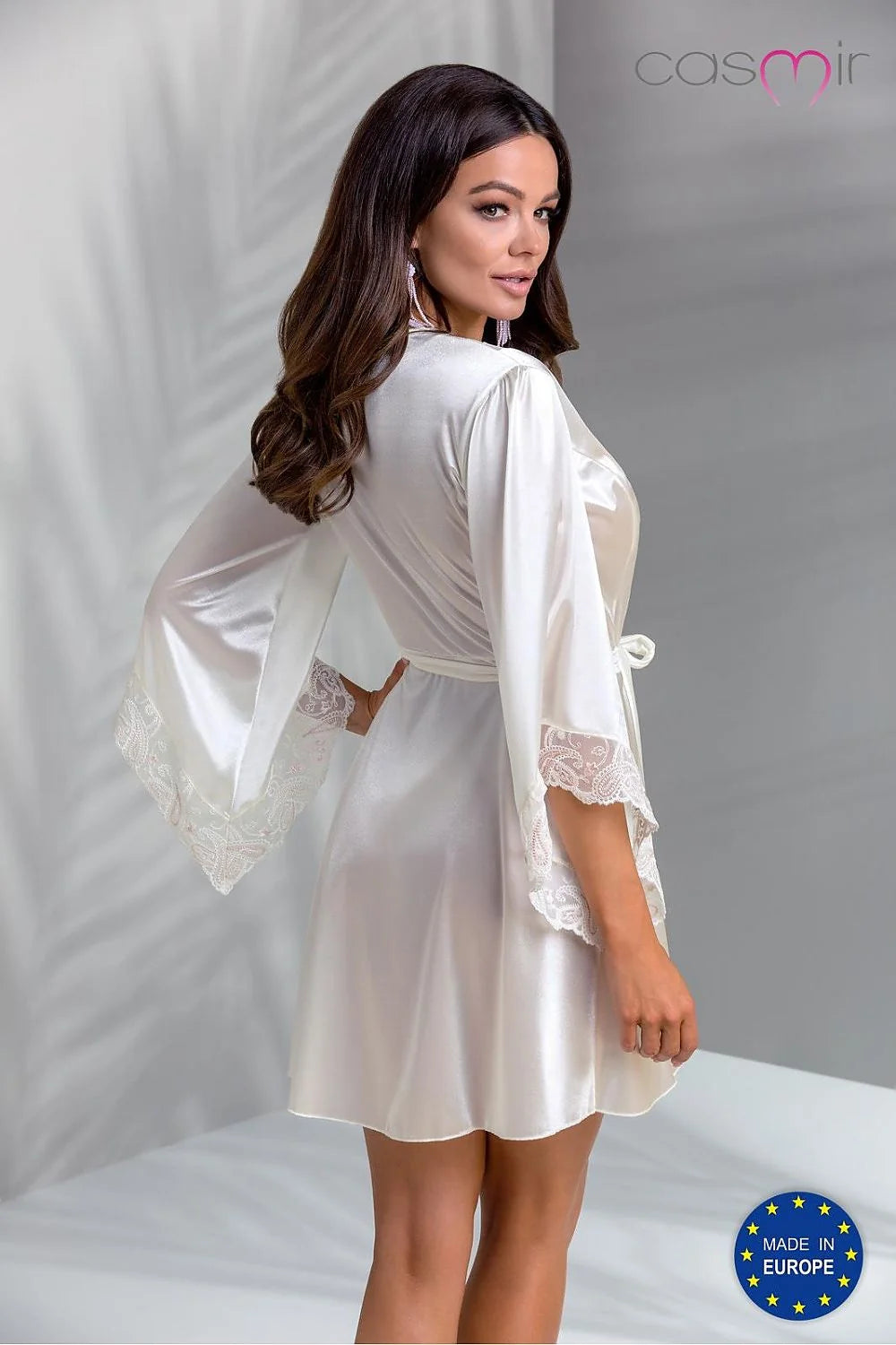 Peignoir romantique en satin dentelle robe de chambre Casmir style kimono Made in Europe S/M L/XL 2XL/3XL