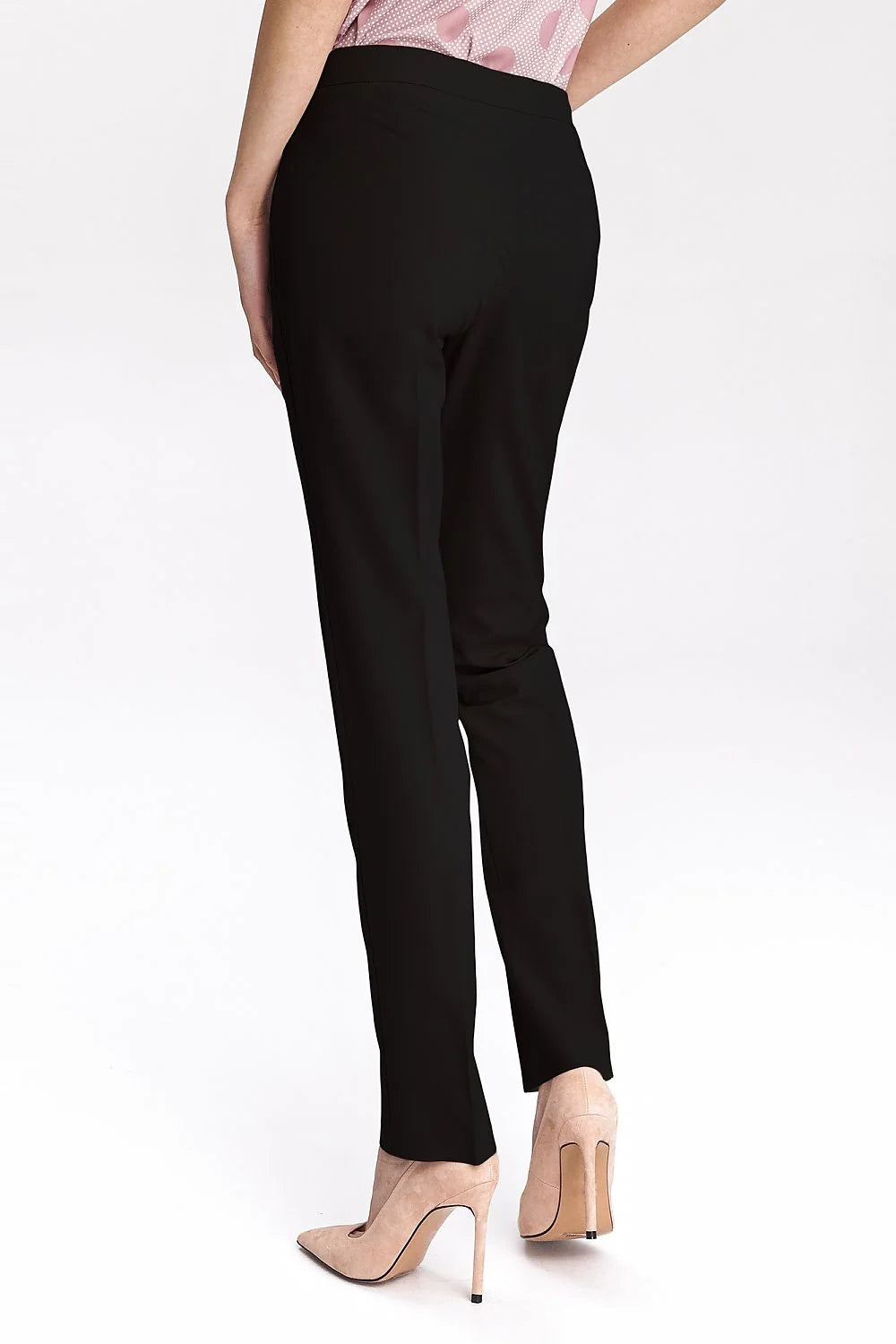 Pantalon femme Nife noir style classique coupe droite polyester élasthanne viscose taille moyennement haute poches latérales fermeture bouton éclair