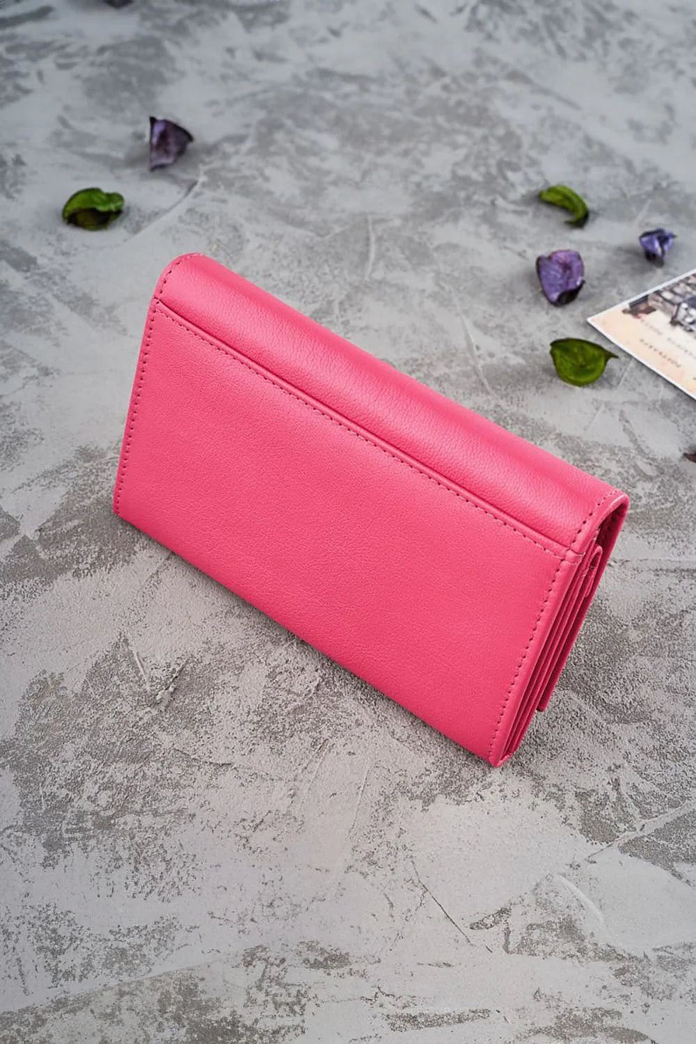 Portefeuille femme Galanter en cuir naturel floral embossé compartiments multiples RFID protection rose vif moderne élégant
