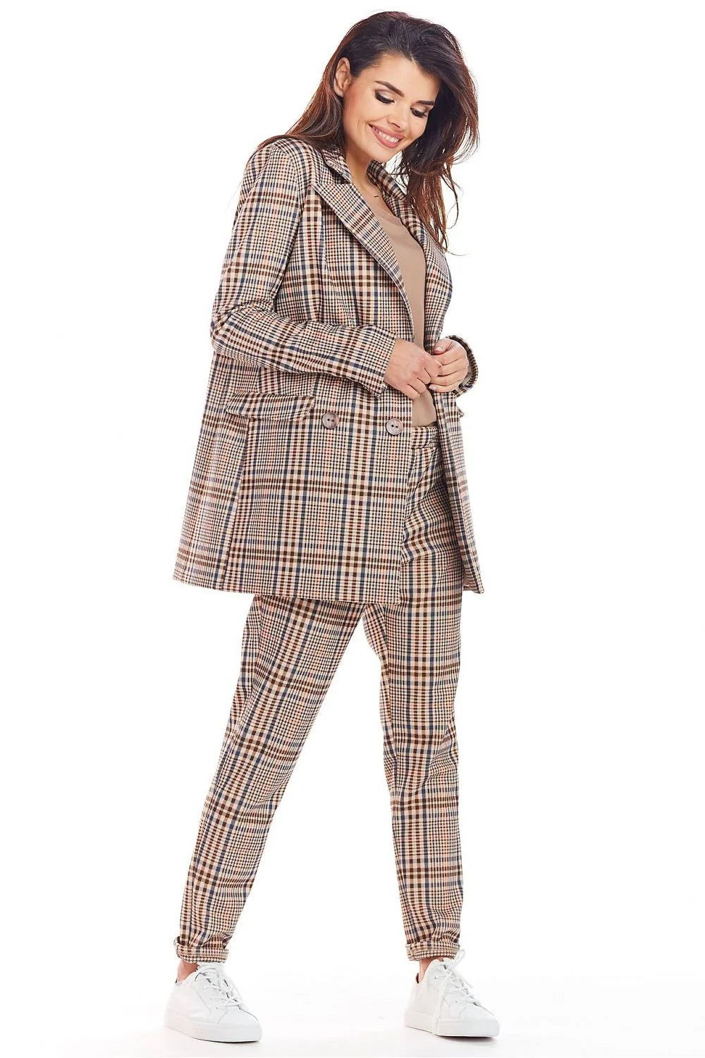 Blazer femme en polyester style classique à carreaux multicolores élégant parfait pour automne