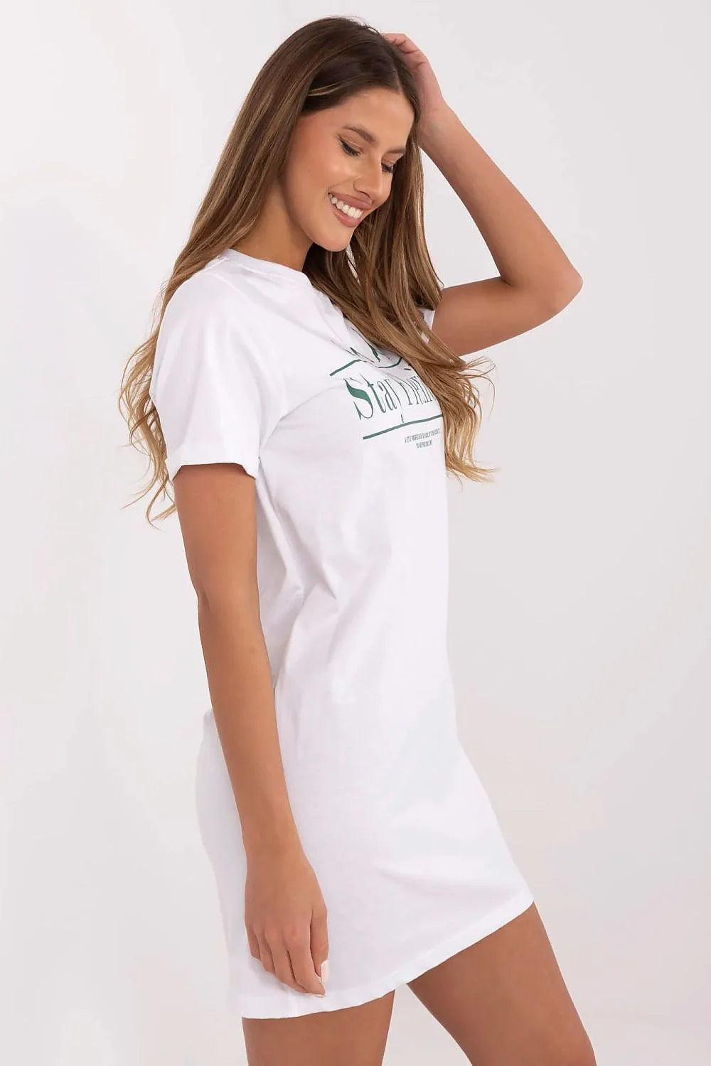 Robe t-shirt femme coton imprimé motivant encolure ronde manches courtes relax décontractée style sportif minimaliste flexible confort quotidien inspirant