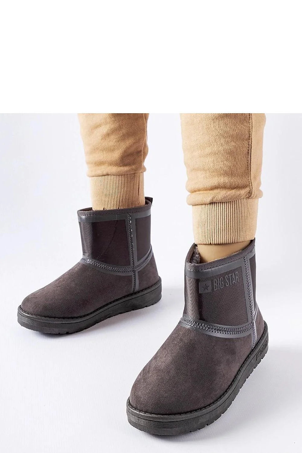 Bottes de neige modernes Solea Big Star couleur gris foncé en suédé synthétique femme confort hauteur moyenne fermeture éclair