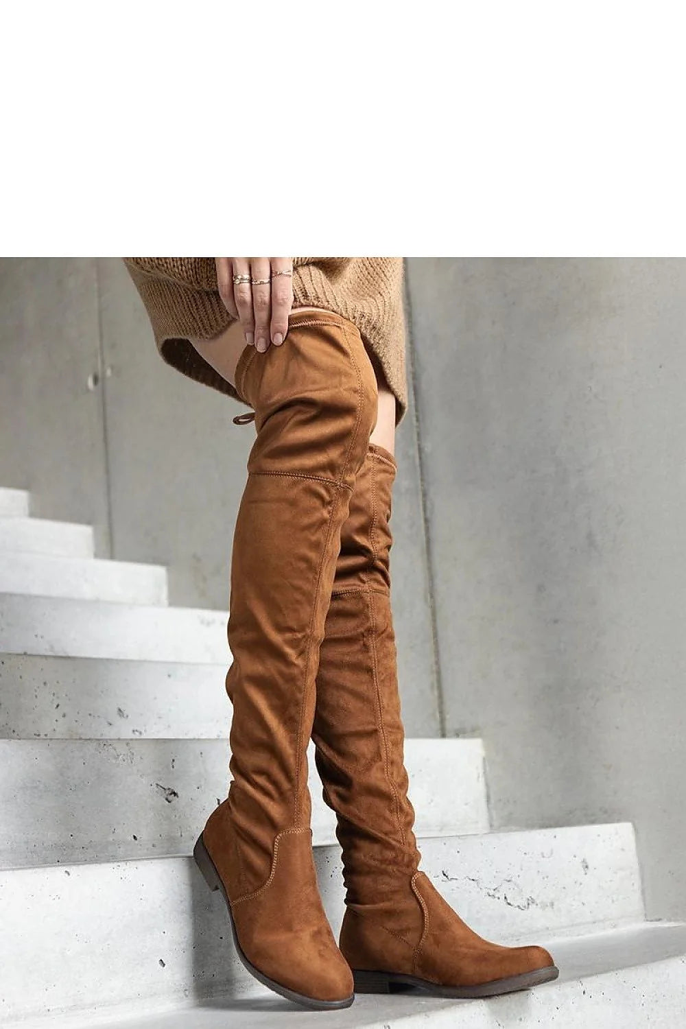 Bottes cuissardes Solea femme éco-daim caramel design moderne ajustement personnalisé confort tout temps