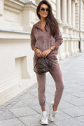 Ensemble de survêtement pour femme en velours marron rosé style casual mode