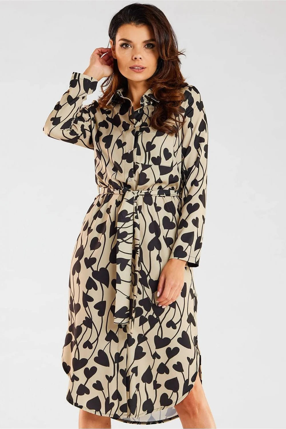 Robe de jour awama pour femme design moderne matériau confortable manches longues ceinture incluse polyester elasthanne