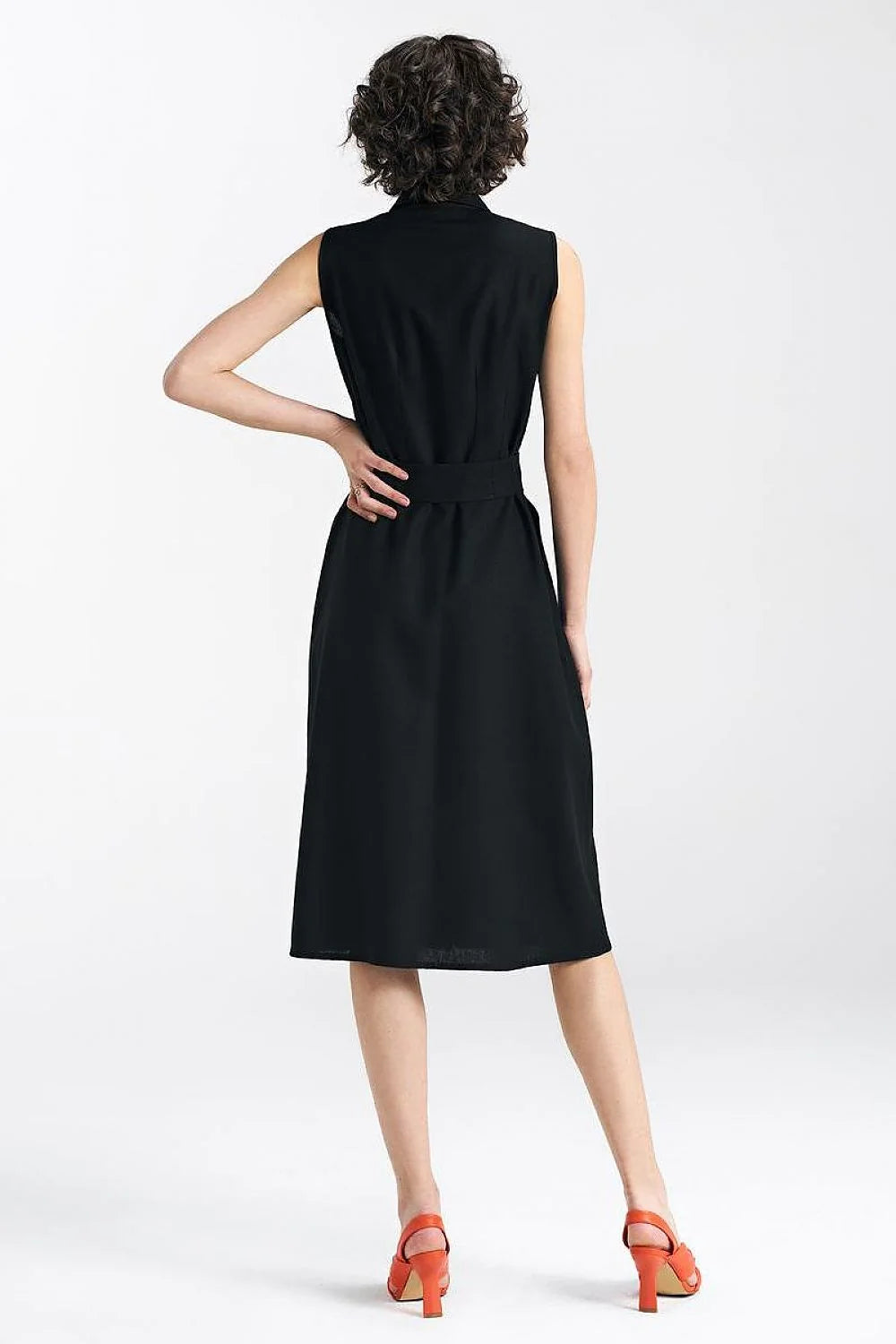 Robe de jour élégante sans manches en viscose, lin, coton noir taille ajustable pour femme
