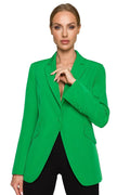 Blazer femme élégant vert éclatant coupe ajustée épaulettes discrètes poches rabat tissu de qualité polyester élasthanne