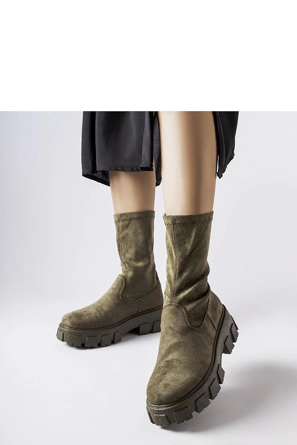 Bottes mi-hautes femmes design moderne audacieux éco-suedine vert olive confort talon bas semelle caoutchouc panneaux structurels polyvalentes occasion quotidienne automne hiver