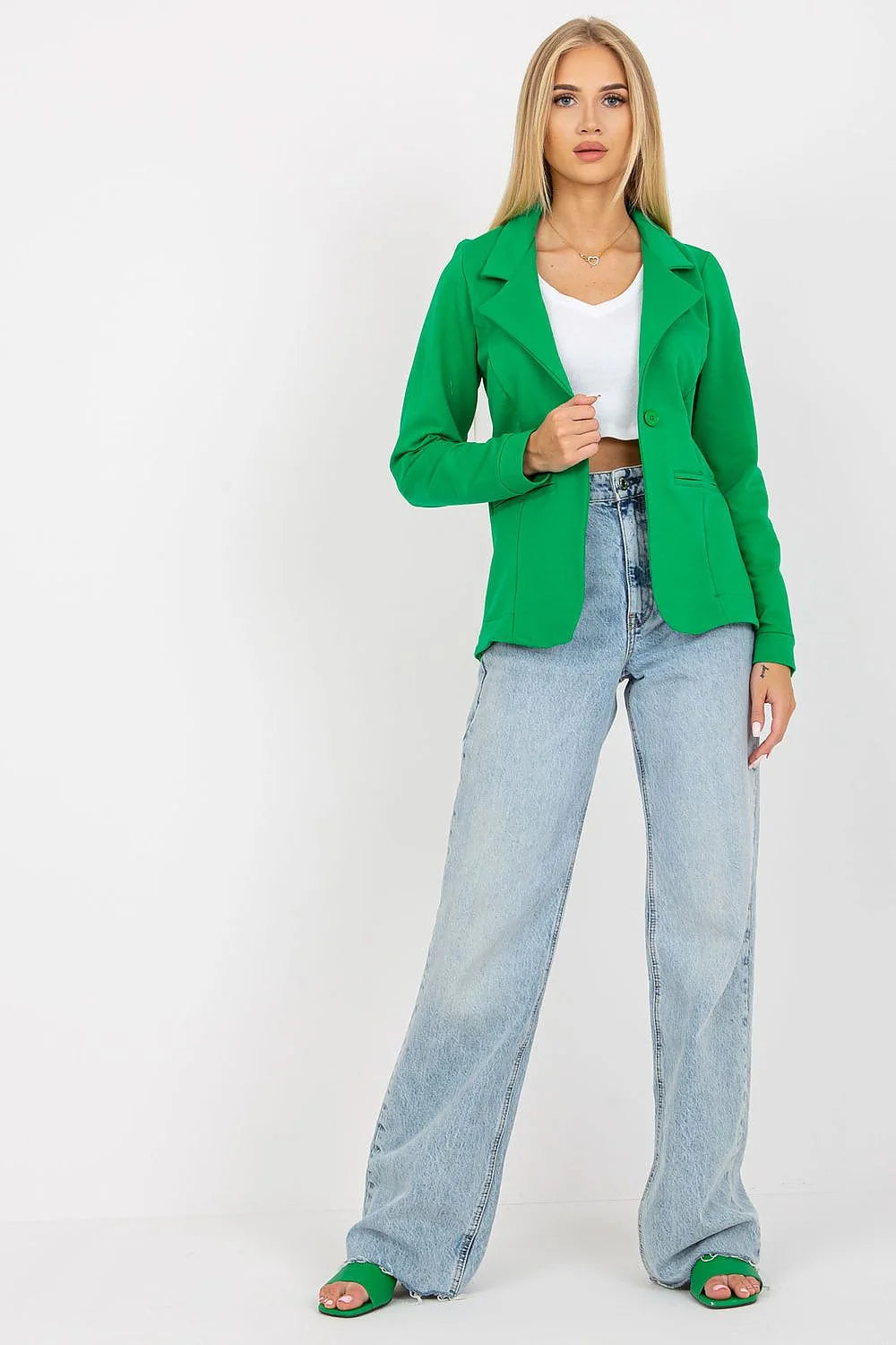 Blazer femme moderne élégant rose vif manches longues col cranté bouton unique épaules structurées polyester élasthanne taille ajustable