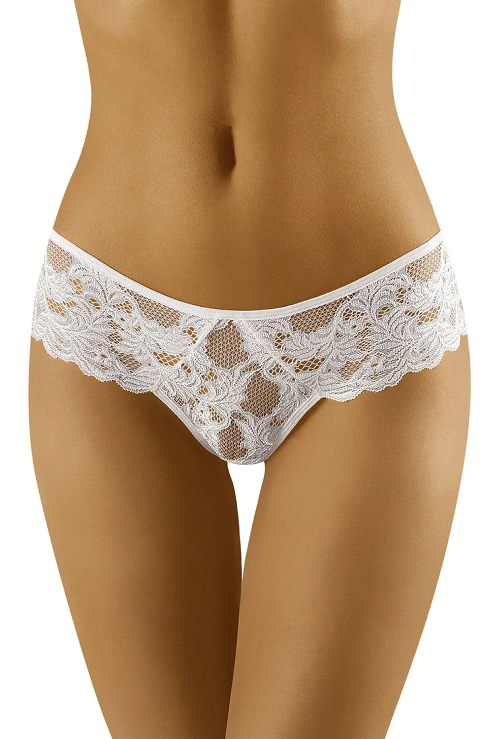 culotte féminine dentelle Wolbar floral blanc transparent shorty hipster basse échancrée tulle résille festonné élastique fin maintien discret confortable extensible