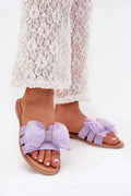 Sandales féminines ouvertes design estival cuir artificiel nœud en organza lavande talon plat confortable femmes robes jupes pantalons été 2023