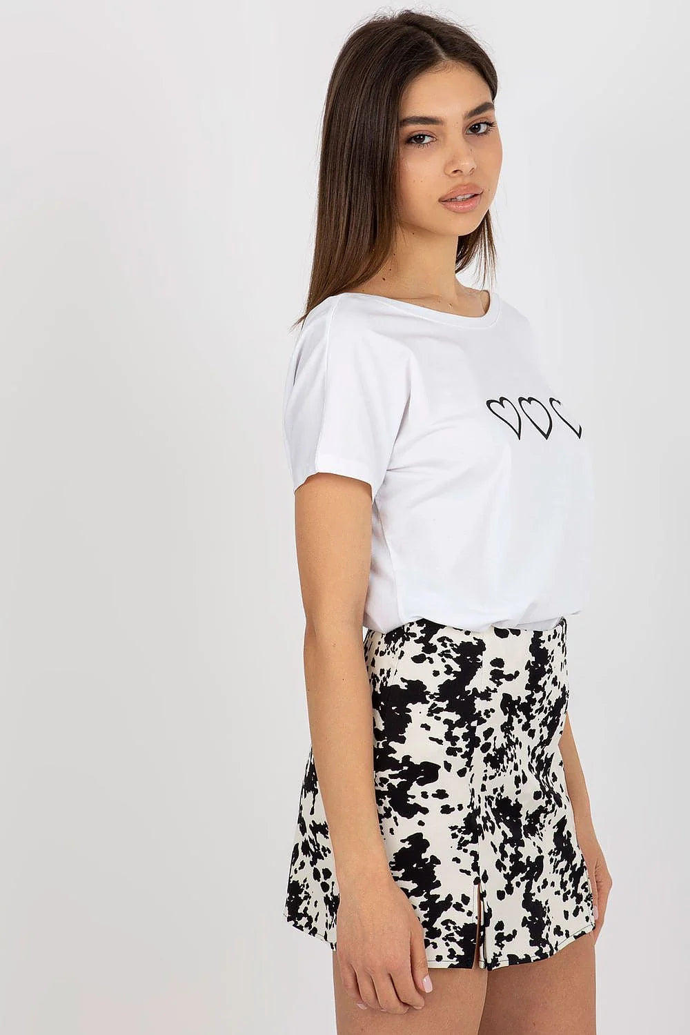 T-shirt Rue Paris femme en coton imprimé cœurs noirs coupe droite manches courtes encolure bateau jupe animalière zèbre noir blanc