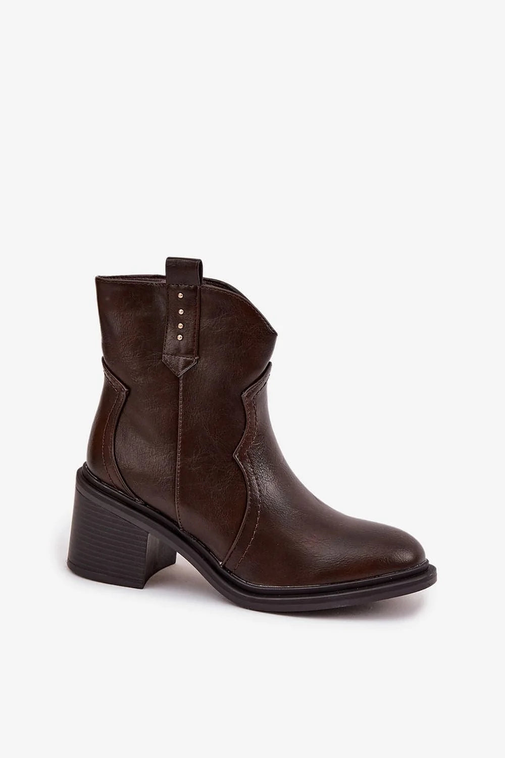 bottines femme cowboy western similicuir marron foncé cheville arrondi talon massif confortable stable semelle épaisse fermeture zippée doublure douce
