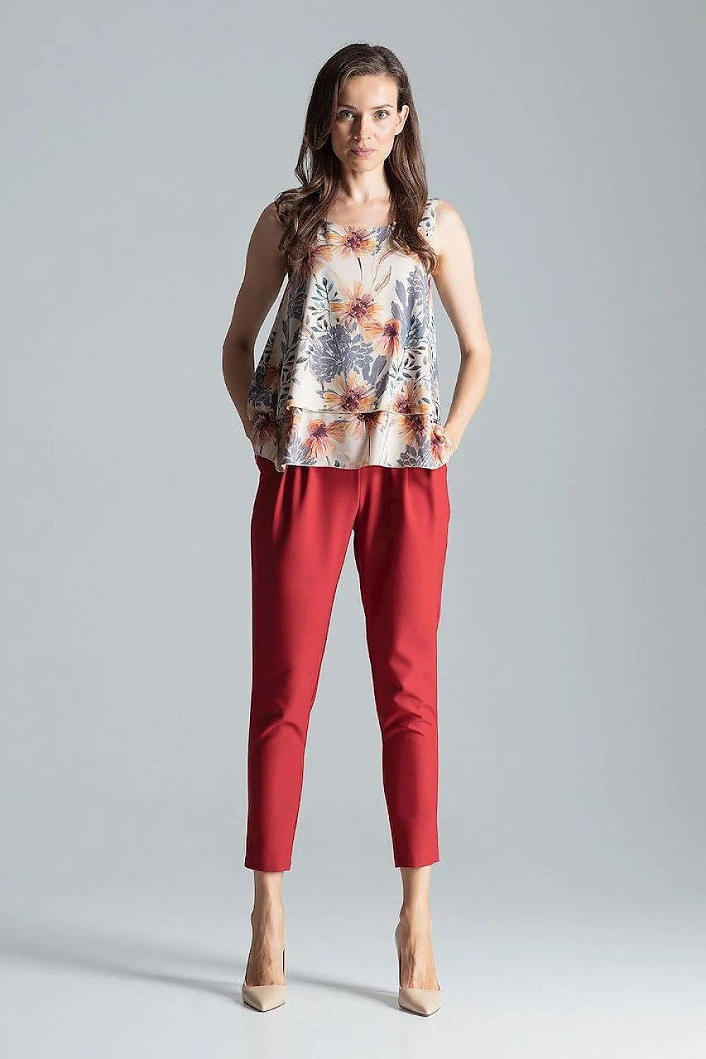 Haut élégant sans manches en polyester bleu marine coupe fluide superposition tissu femme moderne