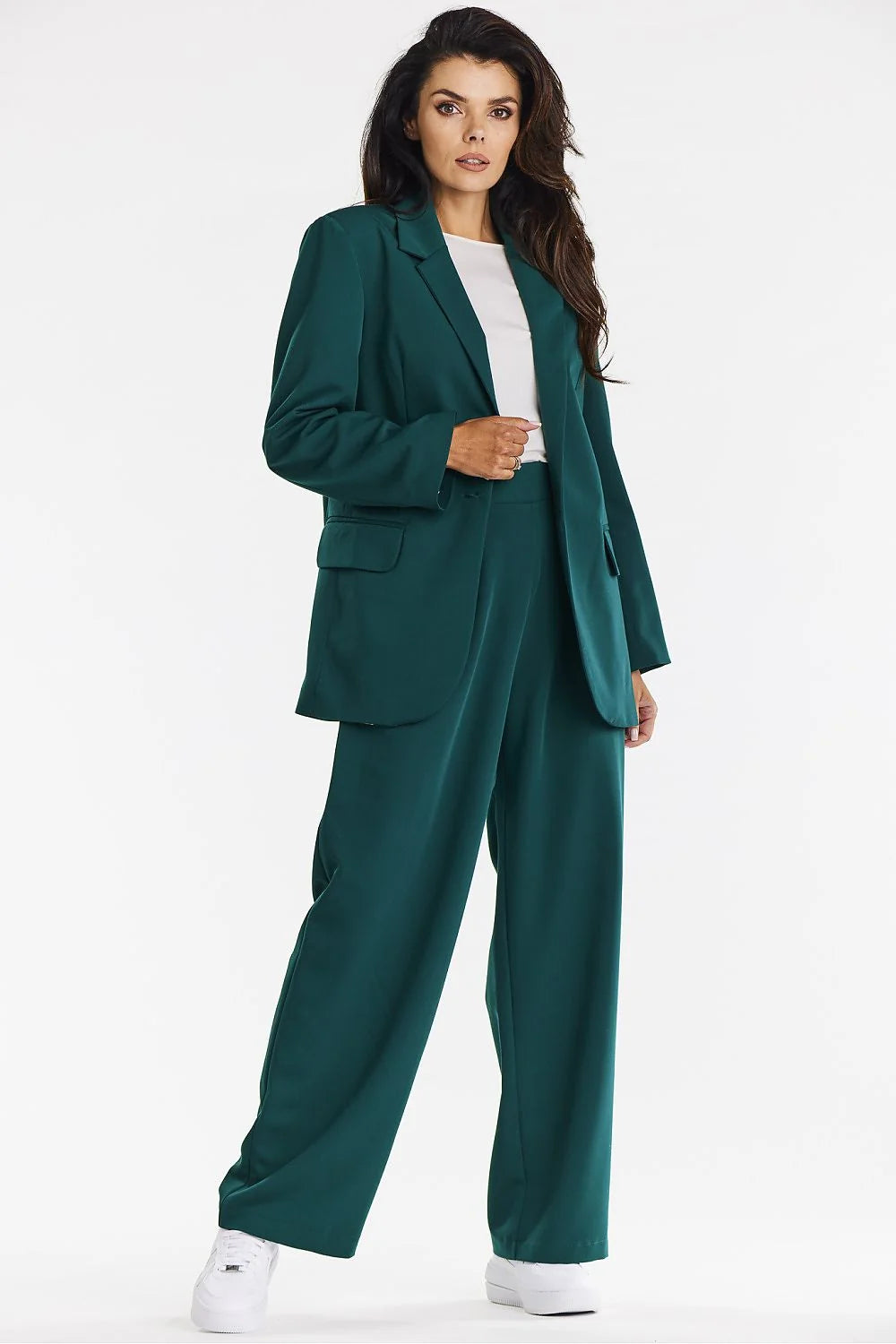 Pantalon femme taille haute jambes larges vert forêt blanc élégance confort matière douce style intemporel