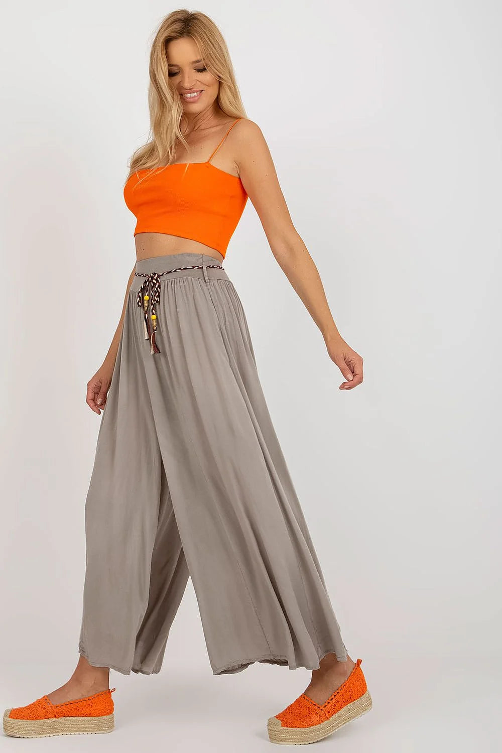 Pantalon femme Och Bella ample coupe fluide ceinture décorative viscose 100% taille élastique mode estivale