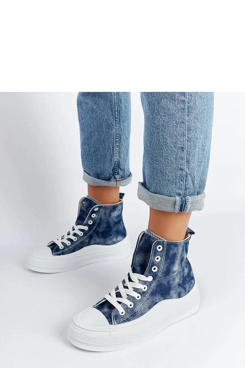 baskets montantes femme denim délavé indigo streetwear semelle épaisse blanche caoutchouc antidérapante plateforme bout renforcé lacets œillets métalliques